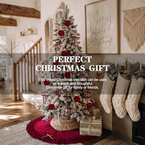 Velvet Christmas Tree Skirt, 60 Inches, Bow Style, Red - Image 4