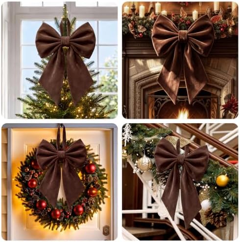 Janinka Dark Brown Christmas Tree Topper Bow 22" Big,Velvet - Image 6