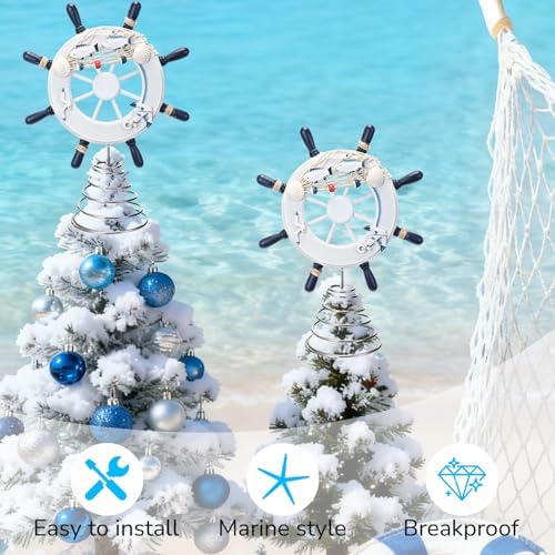 Natural Coastal Tree Topper Decoration, 12 Inch Beach Nautical Ship Wheel Christmas Tree Topper Ornaments for Summer Sea Beach Themed Party Decor Home Office - Image 2
