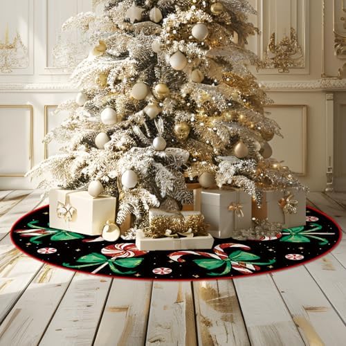 Christmas Tree Skirt Black Tree Skirts Candy Cane Decorations Xmas Tree Skirt Tree Mat 48 Inch Winter Christmas Decor for Home - Image 6