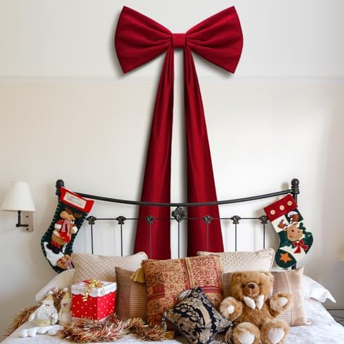 Knitgrip 1 Pack 20x71 in Christmas Large Velvet Bows, Deep Red - Image 5