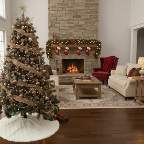 36 Inch Christmas Tree Skirt Faux Fur with Cable Knit Knitted Thick Decoration for Merry Christmas Decoration - Image 3