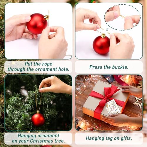 GWHOLE 400Pcs Christmas Ornament Hooks, Chrsitmas Ornament Hangers String with Snap Fastener for Hanging Christmas Ornaments Crafts Gift Tag (Gold, Silver, Red, Green) - Image 3