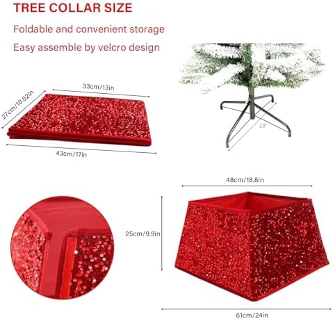 Red Christmas Tree Collars for Atificial Trees,24 Inch Sparkling Sequins Christmas Skirt, Base Cover,Holiday Home Decor Ring(Medium) - Image 5