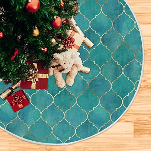 ATTX Teal Moroccan with Gold Line Christmas Tree Skirt 47.2 inch Ornaments Xmas Tree Skirts for Christmas Holiday Decoration New Year Party - Image 5