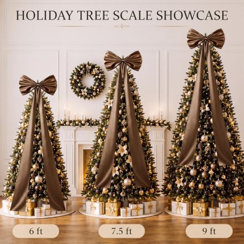 Daifunli 24 x 79 Inches Giant Satin Bow Christmas Tree Topper,Brown - Image 3