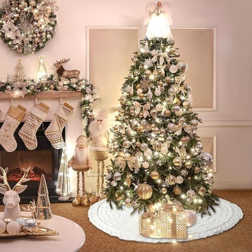 YUJUN 48 inches Christmas Knitted Tree Skirt Decorations Xmas Large White Chunky Cable Farmhouse Thick Rustic Tree Skirt for Merry Christmas Tree Holiday Home Party Decoration - Image 5