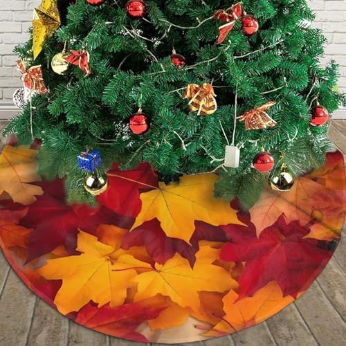 Autumn Christmas Tree Skirt, Maple Leaves Fall Xmas Large Tree Mat, New Year Festive Holiday Party Decorations 48" inches - Image 6