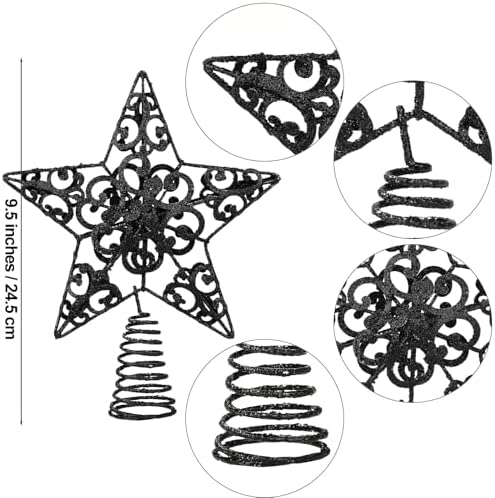 Aneco 10 Inches Metal Glittered Christmas Tree Topper Star Treetop Decoration for Christmas Home Decor, Black - Image 2