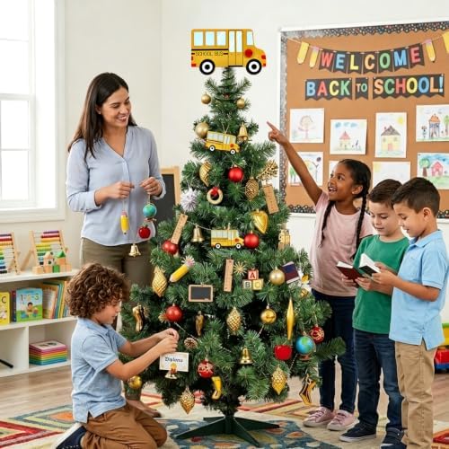 7.9 x 7.9 Inch Wooden School Bus Lighted Back to School Tree Topper - Image 5