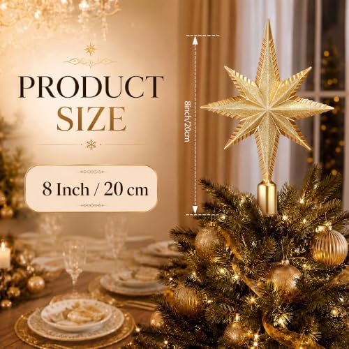 Sanwuta Christmas Bethlehem Star Tree Topper 8 Inch Gold Glitter - Image 2