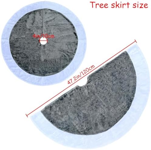 48 Inch Silver Tree Skirt Grey Christmas Tree Skirts Elegant Faux Fur Quilted Trees Skirt Soft Fluffy Plush Xmas Trees Skirts Rug Mat for Christmas Indoor D??cor New Year Decorations Outdoor - Image 4