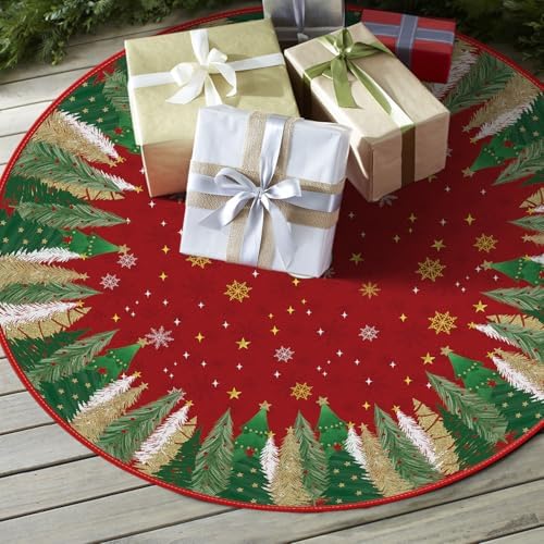 AVOIN colorlife Red Pine Stars Snowflake Christmas Tree Skirt 36 Inch - Image 4