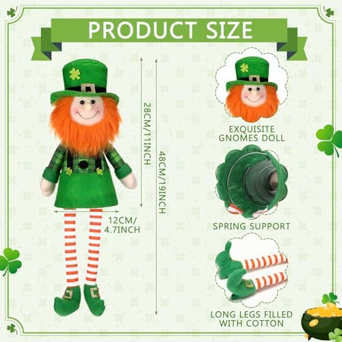 Soulchen 18.9 Inch Large St Patricks Day Tree Topper Leprechaun Gnome Tree Topper with Dangling Legs Oversized Irish Green Shamrock Sitting Decoration for St. Patrick's Day Holiday Party Decor - Image 2