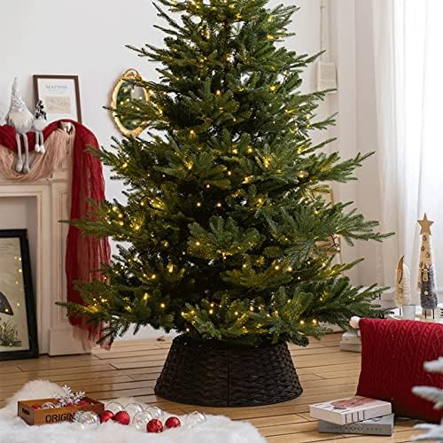 belupai Wicker Christmas Tree Skirts Collar Rings, Artificial Rattan Christmas Tree Skirt Stand Farmhouse Xmas Tree Collar for Artificial Christmas Trees Decoration(Coffee,L) - Image 3