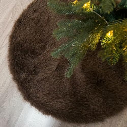 Faux Fur Christmas Tree Skirts, 36 inches Plush Long Haired Wool Fur Xmas Tree Base Cover Mat for New Year Home Party Decorations (90CM, Darkbrown) - Image 4