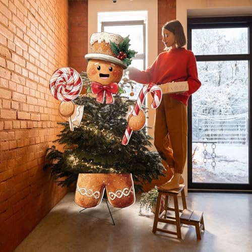 Soulchen 4 Pcs Gingerbread Christmas Tree Topper Gingerbread Christmas Tree Decorations Peppermint Candy Head Arms and Legs Ornament for Xmas Gift Indoor Holiday Party Decor Home Supplies - Image 5