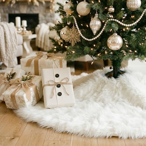 CHICHIC 48 inch Christmas Tree Skirt Faux Fur Xmas Tree Skirt Christmas Decorations Holiday Tree Ornaments Tree Decoration for Christmas Home Decorations, Xmas Party Holiday Decorations, Snow White - Image 4