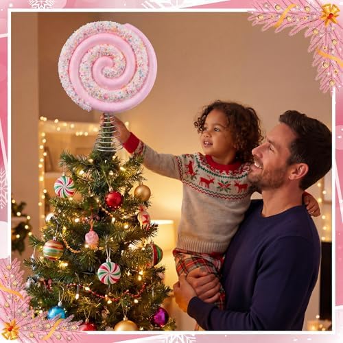 Gejoy Candy Tree Topper Pink Pastel Lollipop Tree Topper Candy Cane Treetop Decoration for Halloween Christmas Xmas New Year Birthday Party - Image 5