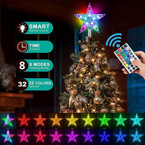 Christmas Star Tree Topper 9.5inch 17 Colors 8 Dynamic Modes with Versatile Remote Controller 3AA Battery Powered for Christmas Tree D??cor - Image 5