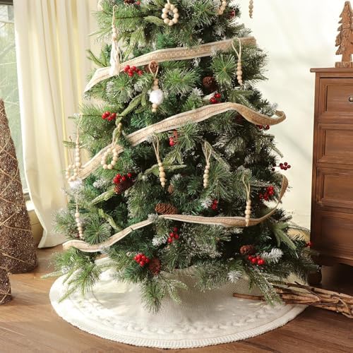Christmas Tree Skirt 36 Inches: Braided Cable Knit Round Cream White Tree Skirt, Thick Rustic Christmas Tree Decorations Neutral Christmas Decor Christmas Tree Skirts for Xmas Home Party Supplies - Image 5