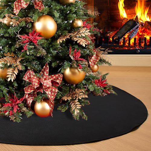 Black Christmas Tree Skirt 48 inches Large Tree Skirt for Christmas Decor by SevenFish