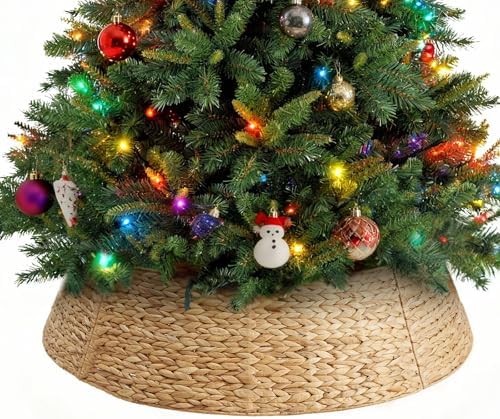 Sweetcrispy 42inch Christmas Tree Collar for 9ft to 12ft Trees, Woven Hyacinth Rattan 4-Panel Collar w/Cord Access Hole & Easy Lock Design, Handwoven Natural by Sweetcrispy