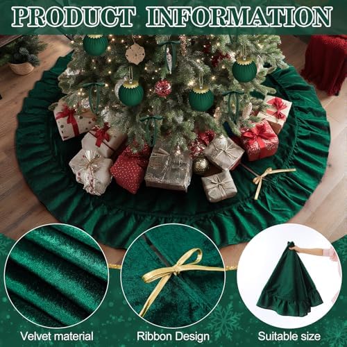 Velvet Christmas Tree Skirt, 60 Inches, Bow Style, Dark Green - Image 5