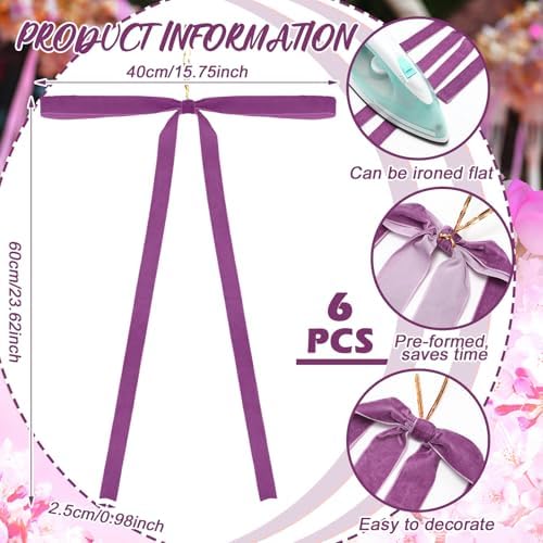 Janinka 6 Pcs Long Purple Christmas Velvet Bow Ornament Vintage Tree Decor - Image 2