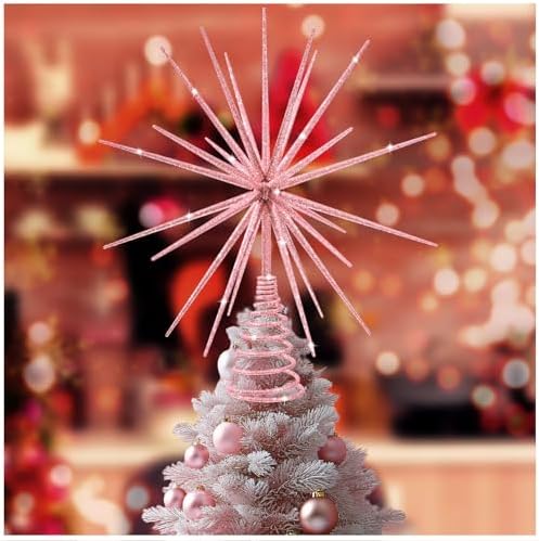 13.7 Inch Pink Christmas Tree Topper - 3D Burst Pink Tree Topper, Exploding Star Christmas Tree New Year Holiday Tree Decoration by LGFMGWH