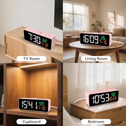 Netzu 3-in-1 Digital Clocks for Living Room, Small & Compact Alarm Clock | Temperature, Date & Time Display, 4 Birghtness, 3 Volumes, Plug-in, for Bedroom, Office - Image 6