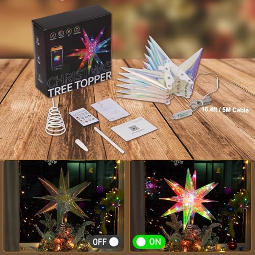 Christmas Star Tree Topper, 13.8" Xmas Smart Tree Decorations, Crystal-Like 3D Polygonal Shell, App Control LED Christmas Light, Music Sync RGB Color Changing with Remote for Indoor and Outdoor Decor - Image 6