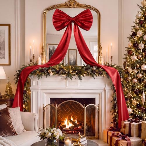 Daifunli 24 x 79 Inches Giant Satin Bow Christmas Tree Topper,Red - Image 5