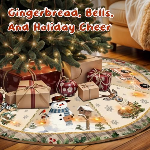 Christmas Tree Skirt with LED Lights, 48 Inch Christmas Skirt Tree Decoration with Snowman Reindeer, Christmas Trees Mat for Under Trees Holiday Party Indoor Decorations, Winter Gift for Women - Image 6