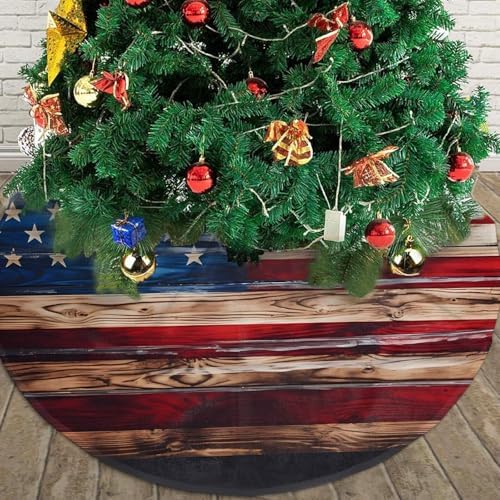 Retro American Flag Tree Skirts Xmas Ornaments, Tree Mat for Christmas Party Holiday All Occasions 48" - Image 4