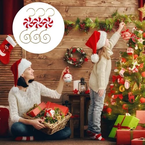 10 Pcs Ornament Hooks Metal Christmas Tree Red White Circular Candy Design Hangers Swirl Holiday Decorations - Image 2