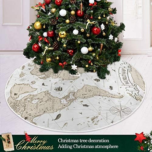 ATTX Vintage World Map Christmas Tree Skirt 47.2 inch Ornaments Xmas Tree Skirts for Christmas Holiday Decoration New Year Party - Image 6