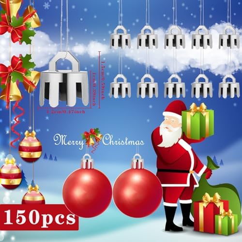 150 Pcs Round Christmas Ornament Caps - Removable Plastic Hangers - Silver, 0.5 Inch - Image 2