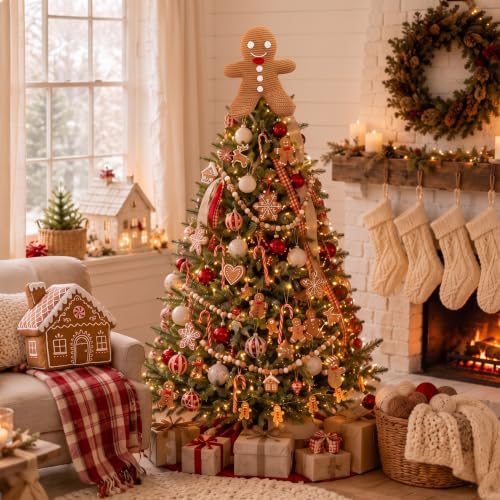 Syhood 10 Inch Crochet Gingerbread Man Christmas Tree Topper Caramel Color Farmhouse Holiday Xmas Decor for Christmas Tree Ornament Party Decoration - Image 3