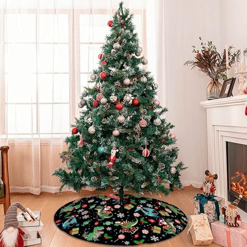 Christmas Dinosaur Tree Skirt 36in, Black Dinosaur Christmas Tree Ornament Decor for Funny Santa Claus Black Dinosaurs Christmas Tree Mat, Dino Xmas Decorations for Home New Year Holiday Party - Image 6