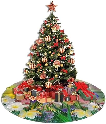 Summer Colorful Flowers Tree Skirts Xmas Ornaments, Spring Floral Tree Mat for Christmas Party Holiday All Occasions 48" - Image 4