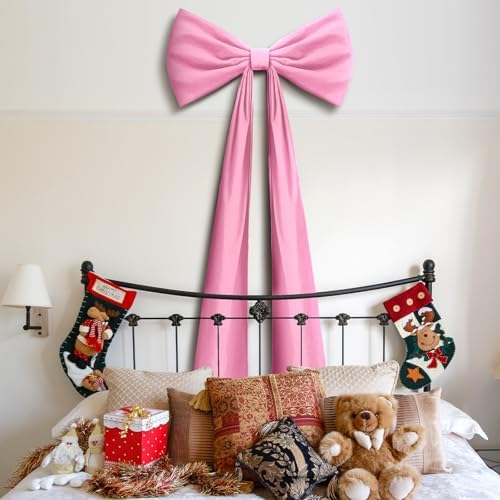 Knitgrip 1 Pack 20x71 in Christmas Large Velvet Bows, Pink - Image 5
