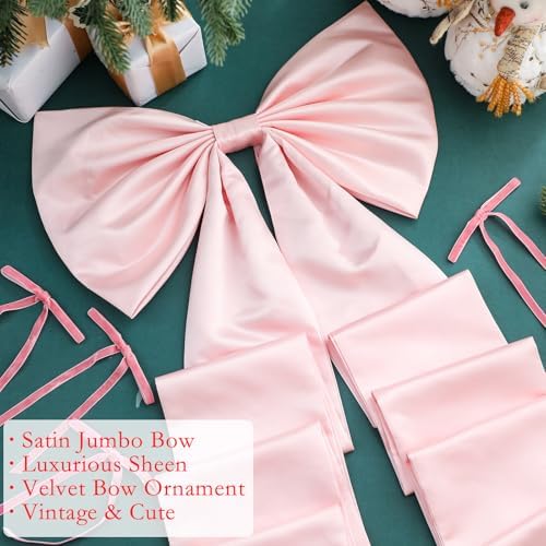 Daifunli 71"x20" Giant Pink Bow Christmas Tree Topper with 24 Velvet Bow - Image 5