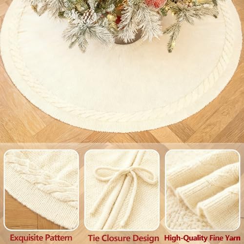 48 inches White Knitted Christmas Tree Skirt - Image 3