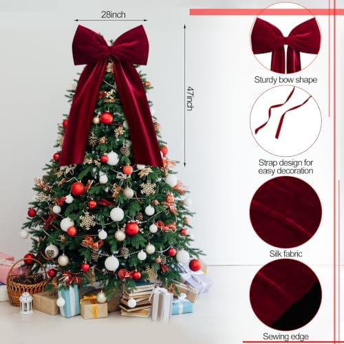 Knitgrip Extra Large Velvet Christmas Tree Topper Bow, Burgundy, 47 Inch - Image 2