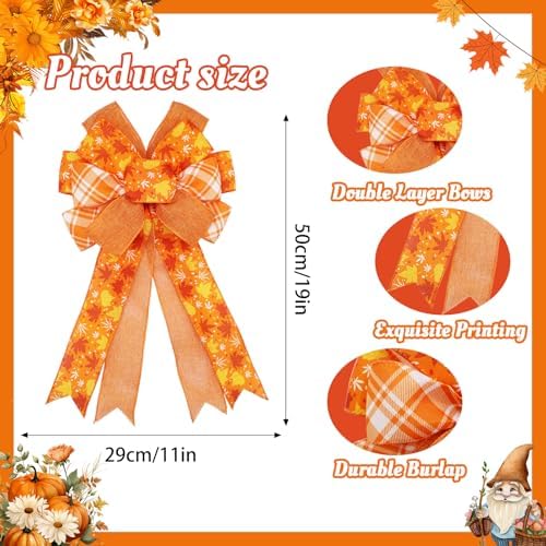 2 Pack Large Fall Wreath Bow 20x11 Inch, Wired Thanksgiving Tree Topper Bow - Image 3
