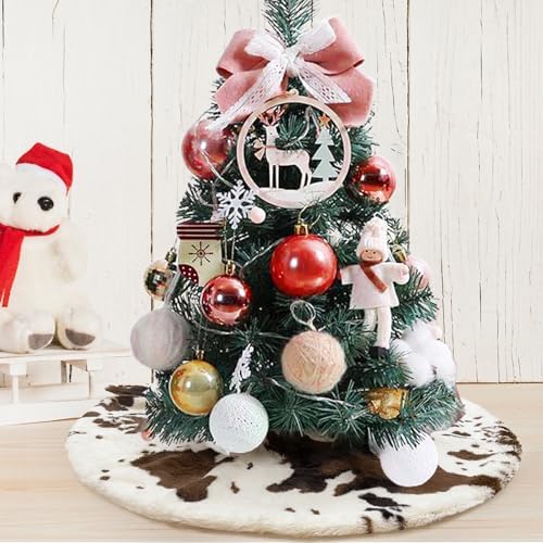 Christmas Tree Skirt 24 inch Cows Print Tree Skirts White and Black Faux Fur for Holiday Party Decoration - Image 2