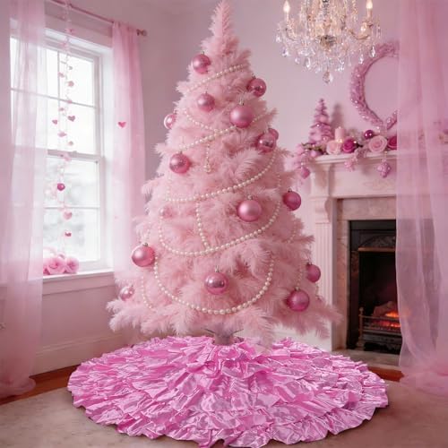 Hot Pink Ruffle Tree Skirt, 48 inch 6-Layer Christmas Decorations Ornaments - Image 4