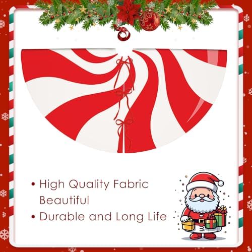 Christmas Tree Skirt 48 Inch Red and White Swirl Sweet Candy Cane Xmas Tree Mat for Winter Holiday Party Home Decorations - Image 7