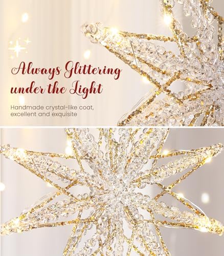Luxspire Christmas Tree Topper, Lighted Star Tree Topper with USB Remote Control, 10"Clear Metal Christmas Decorations Lights,Light Up Xmas Tree Star Vintage Modern Ornaments for Home Party, Champagne - Image 3